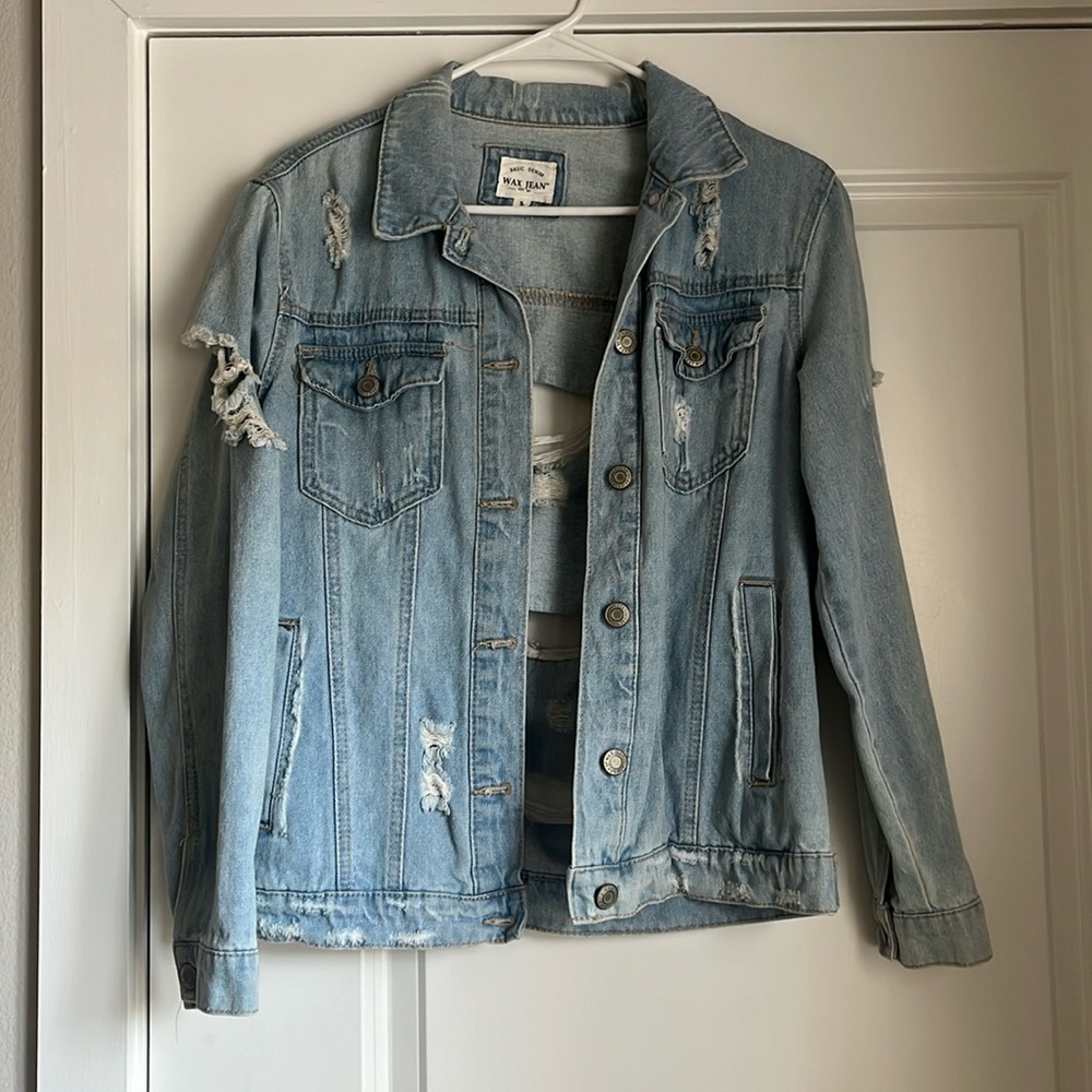 Wax Jean ripped denim jacket size S